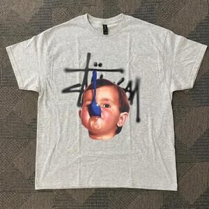 White Stussy X Baby Tee Not Baby Tee